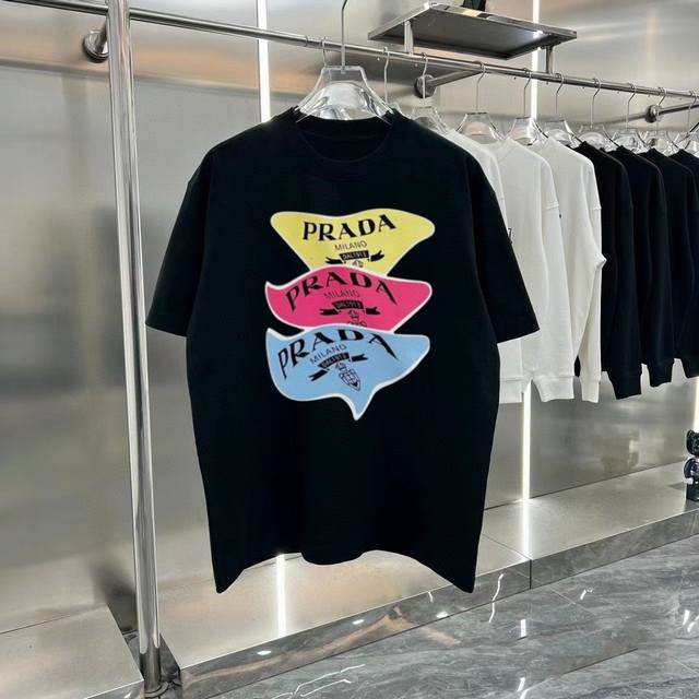for Prada 2025Fw summer new triangle logo print round neck pullover casual print