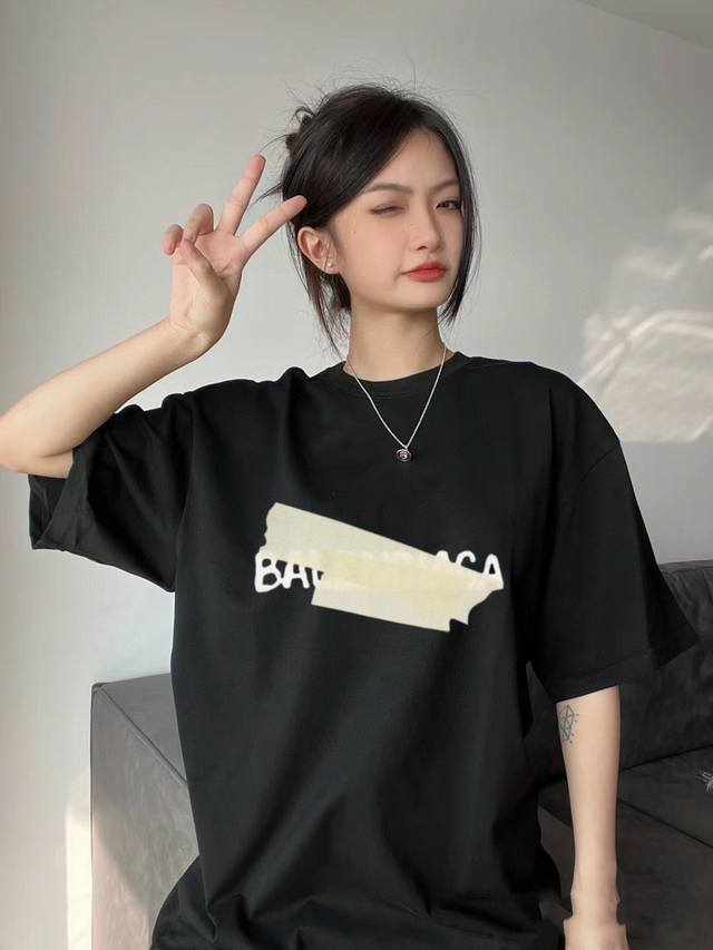 for Balenciga 2025Ss summer new letter tape graffiti short-sleeved T-shirt 230g