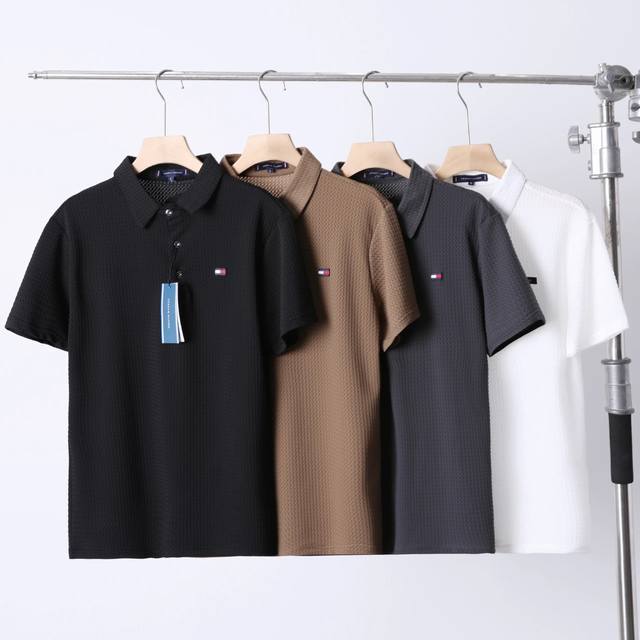 Tommy's wrinkle-free dark plaid casual men's T-shirt short-sleeved Polo shirt! C