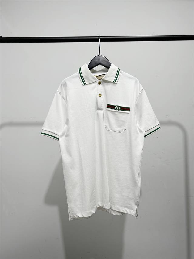High quality! Gucci chest pocket green striped Polo shirt! The smallest size is