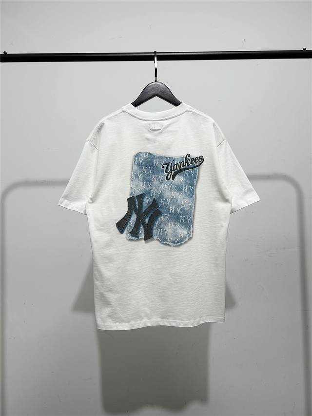 High quality! Mlb cabinet new denim blue monogram short-sleeved T-shirt! Three c