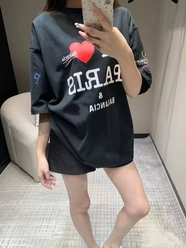 Balenciaga 25 new arrival love cola wave print unisex loose cotton short-sleeved