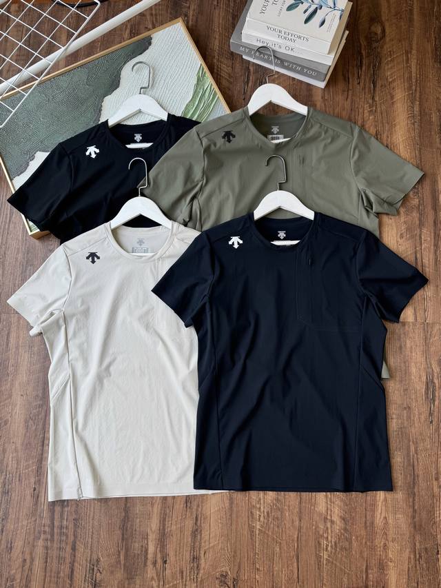 for Descente men's summer high-quality black technology quick-drying round neck