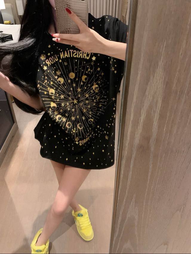 Dior Dior letter moon five-pointed star print embroidery starry round neck short