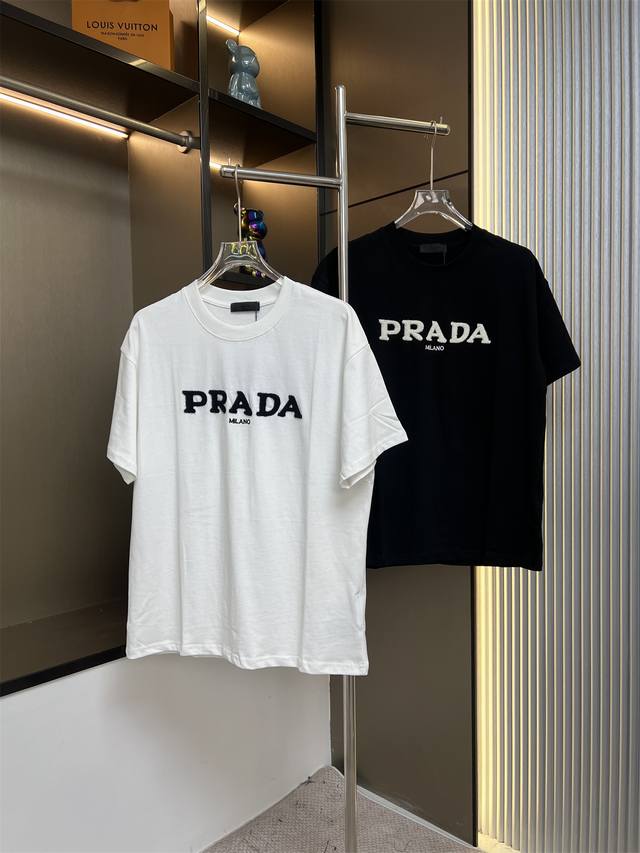 Prada 2025Ss new plush feel cotton embroidery craft couple casual short-sleeved