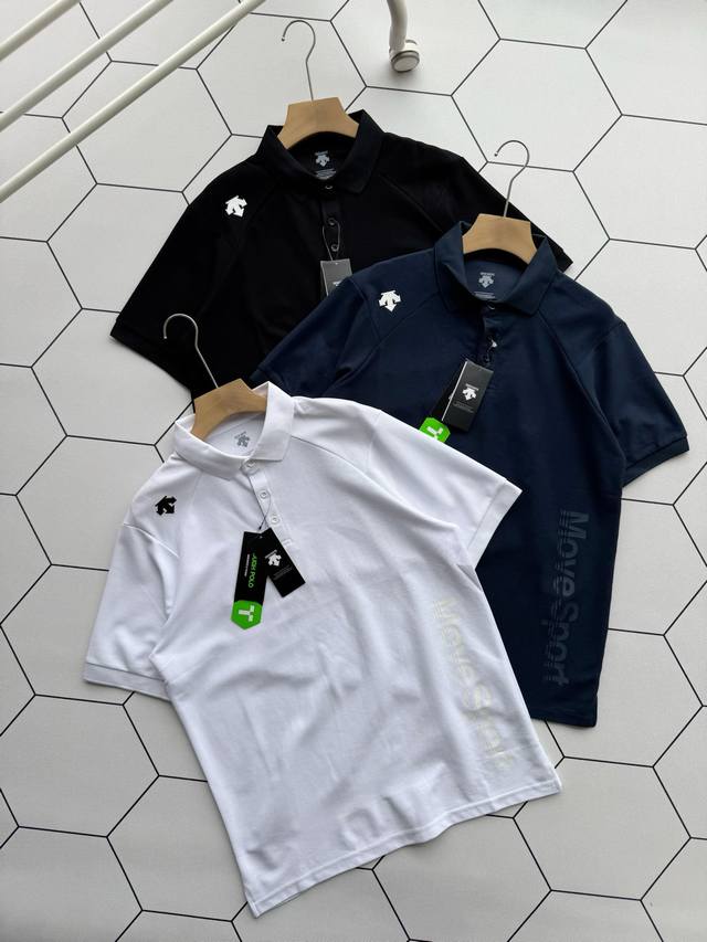 Dst three-color Polo shirt!! Descente men's Tough fabric short-sleeved summer sp