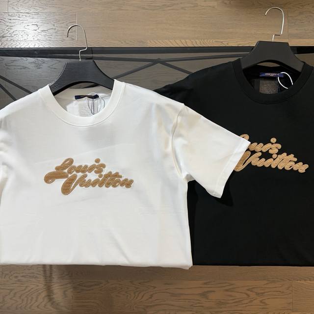 Lv Louis Vuitton 2025 summer new woven embroidered Logo short-sleeved T-shirt Th