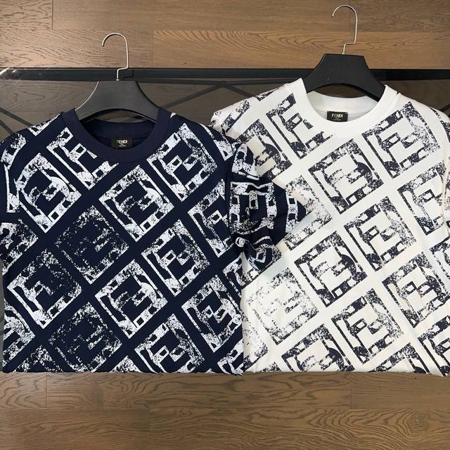 Fendi 2025 summer new style double F full print letter embroidery short sleeve T