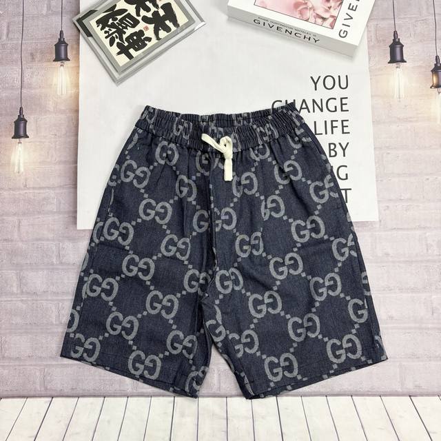 Gucci 25Ss new summer style full print jacquard washed denim shorts, the same st
