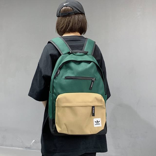 Adidas Trefoil colorblock backpack single shoulder bag student school bag. The h