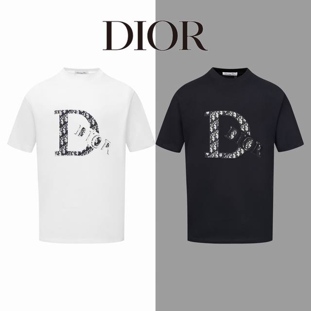 Dior large logo denim patch with letter embroidery on round neck short sleeves S