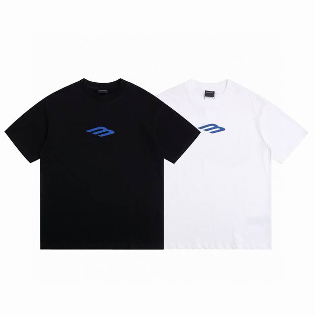 Balsenciaga 2025Ss new blue printed couple casual short-sleeved T-shirt The high
