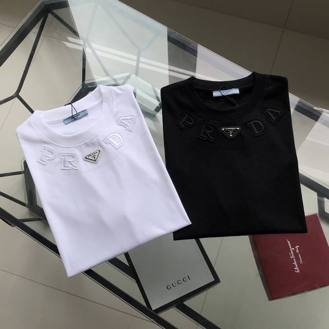 Prada 2025 spring and summer new iron label printed Logo short-sleeved T-shirt O