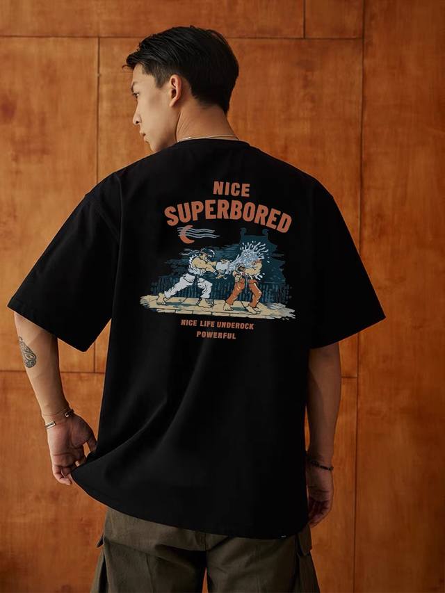 260G Heavy Cotton Nike Nk Hot Blood Comic Style Pattern "Nice Superbored" Short