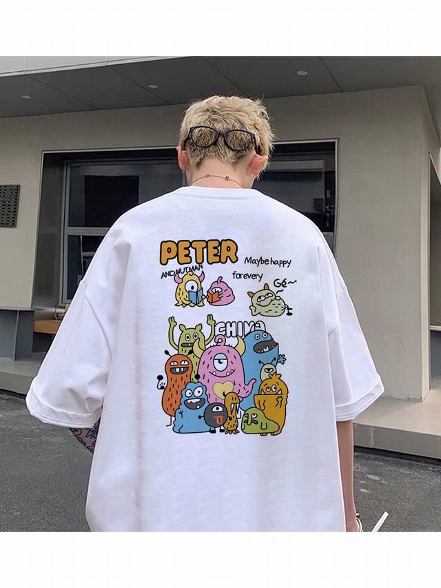 260G heavyweight cotton Nike Nk cartoon monster group short-sleeved T-shirt for