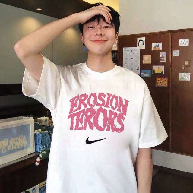 260G heavyweight cotton Nike Erosion Terrors letter short-sleeved T-shirt for me