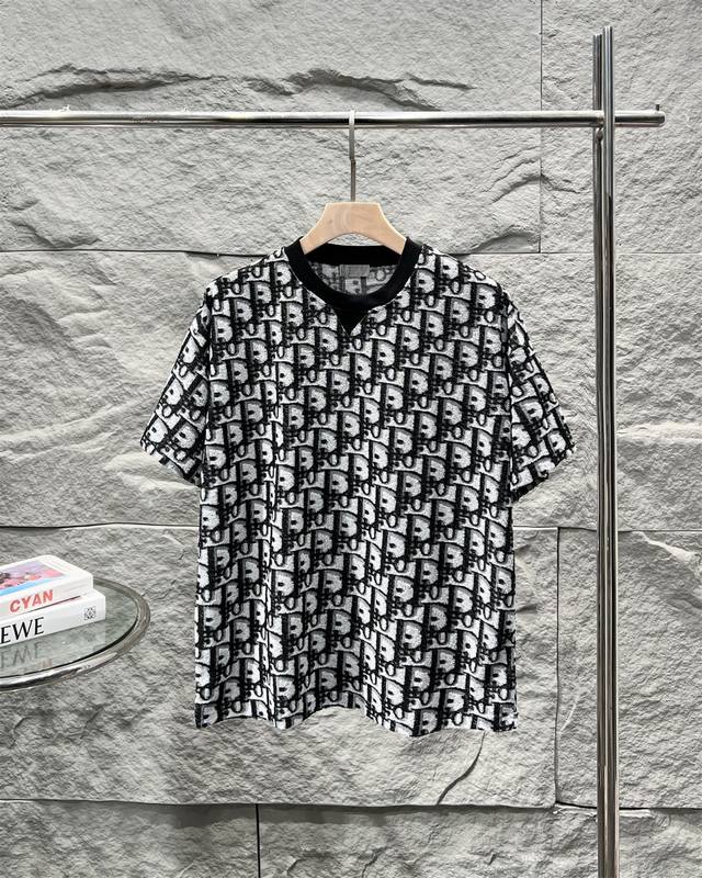 Dior 260g round neck short-sleeved T-shirt, popular item Towel fabric with full