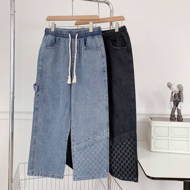 Gucci Double G dark pattern washed distressed jeans limited fashion pair Made of