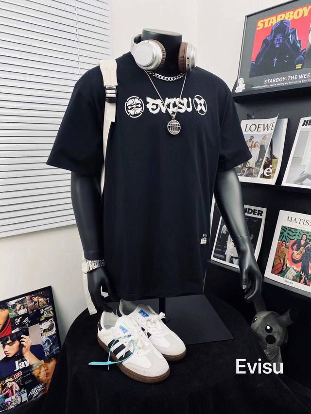 Evisu Fukushin high version Daruma Slider print casual short-sleeved T-shirt for