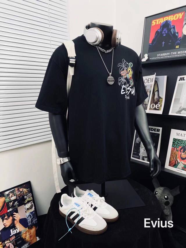 Evisu Fushen high version graffiti Daruma print men's and women's casual short-s