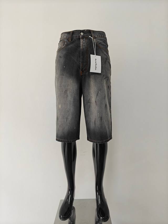 Acne Studio Ac Distressed Black Ink Dirty Vintage Denim Casual Shorts Cropped Pa