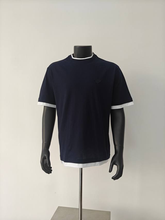 Prada fake two-piece triangle logo loose short-sleeved T-shirt Fabric: custom-wo