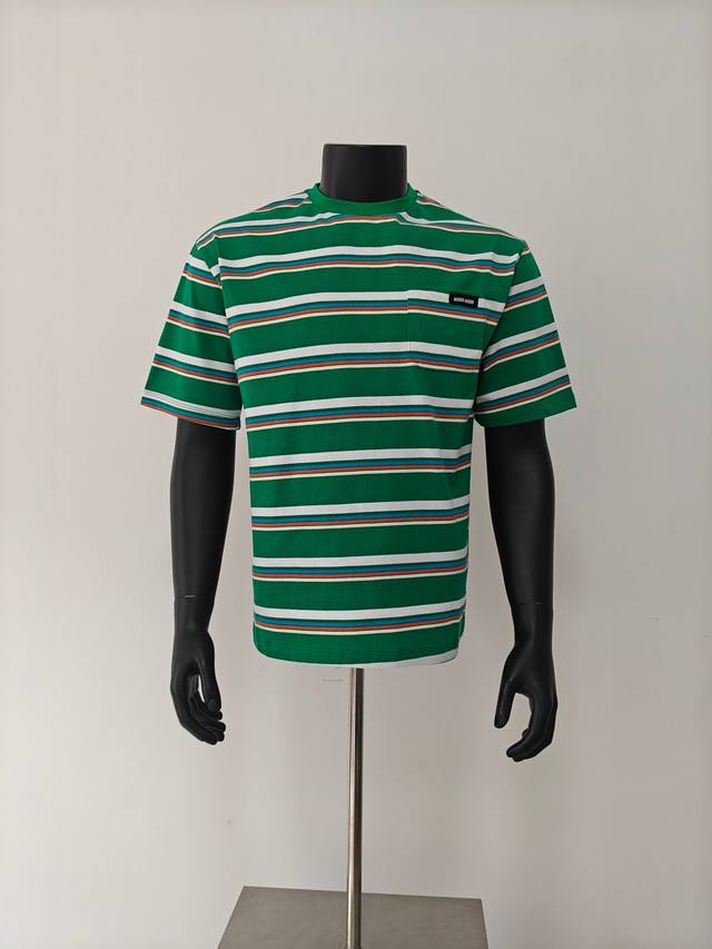 8 colors! Miu Miu 25Ss striped pocket small label T-shirt short sleeves Customiz
