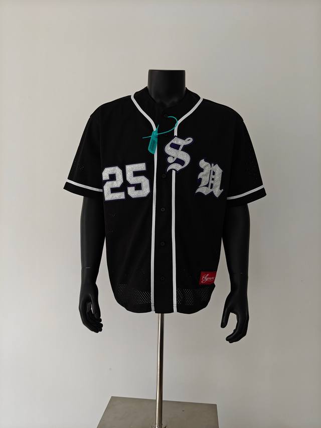 Supreme Ss25 Week5 Old English Baseball Jersey Twill applique mesh short-sleeved