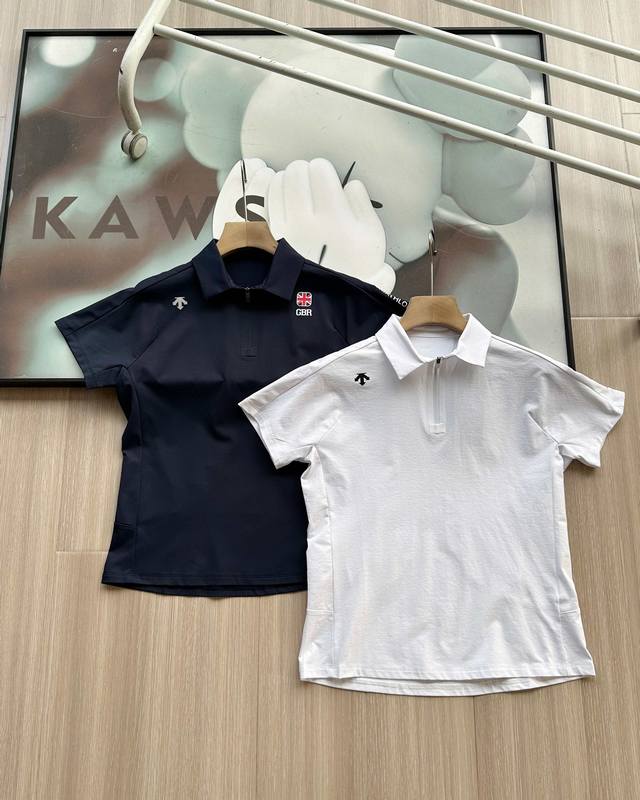 New Descente Women's Waist Polo Shirt Shoulder Letter Design Descente Women's Tr