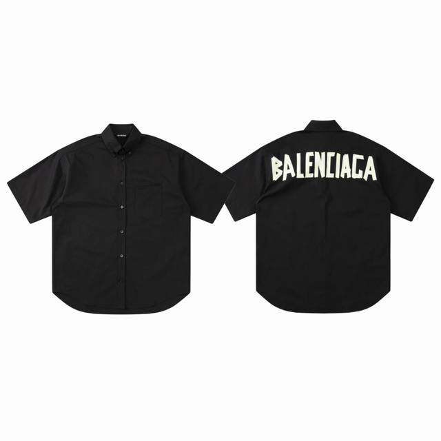 Balenciaga classic pocket yellow tape letter logo print couple lapel short-sleev