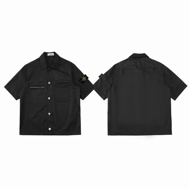 Stone 24Ss compass armband zipper pocket couple lapel short-sleeved T-shirt shir