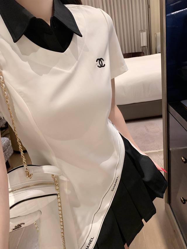 Chanel Chanel Double C Embroidery Custom Ribbon Contrast Color Splicing Lapel Sh