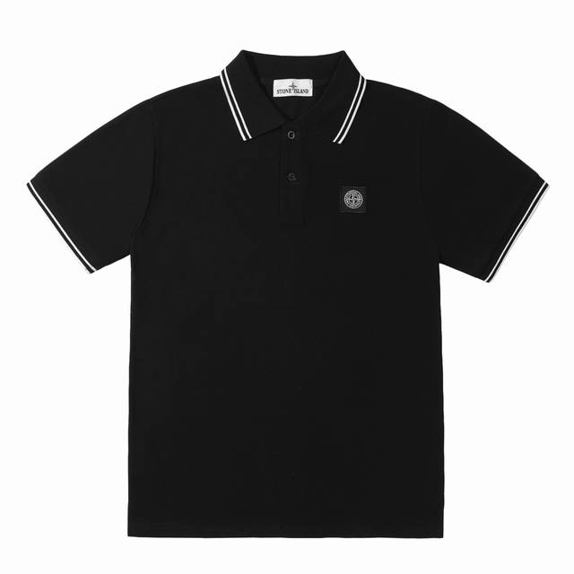 Stone Island classic basic style lapel chest badge small logo short-sleeved T-sh