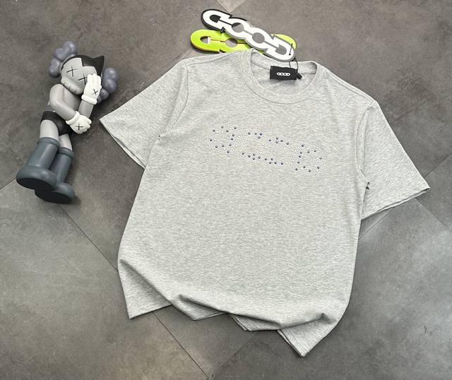 Goodbrand trendy brand hot diamond embellished couple short-sleeved T-shirt! : 2