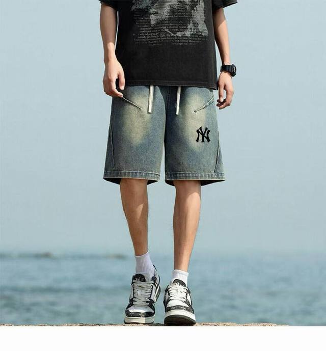 for Mlb Ny Yankees high-quality summer thin American high street denim shorts lo