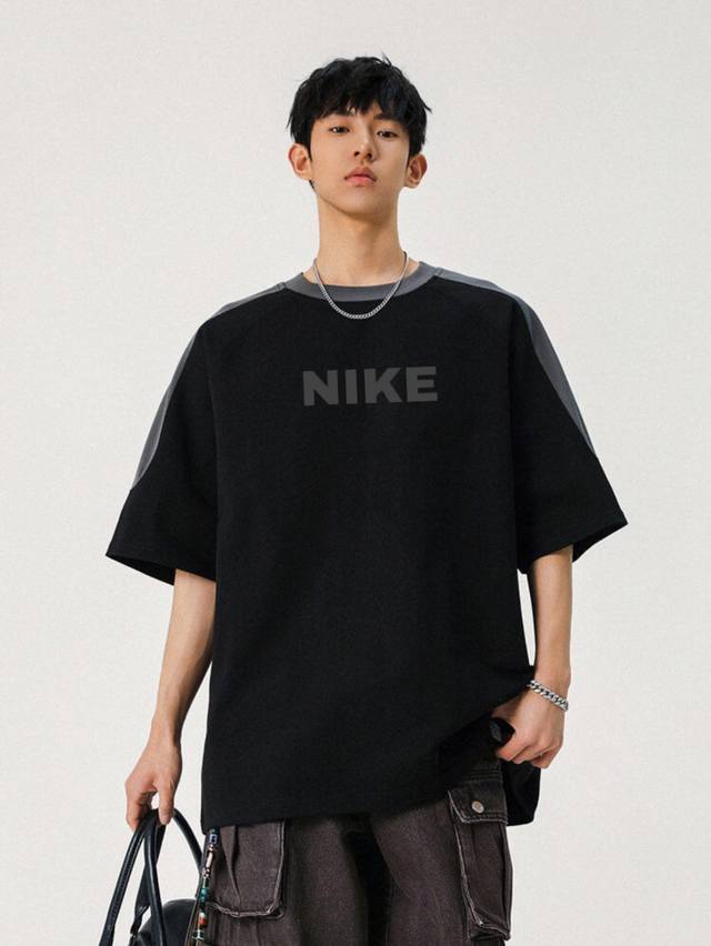 New Nike Embroidery Heavy Splicing Ins Neckline Ribbed Knit Couple Same Style Lo