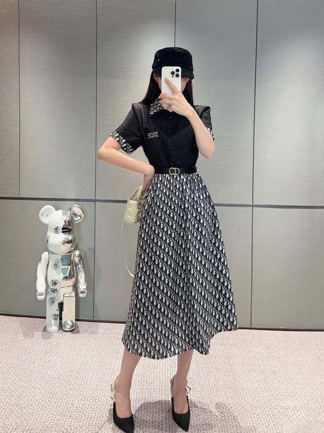 New arrival Dio* Dior 25Ss new shirt dress Old flower print fabric, contrasting