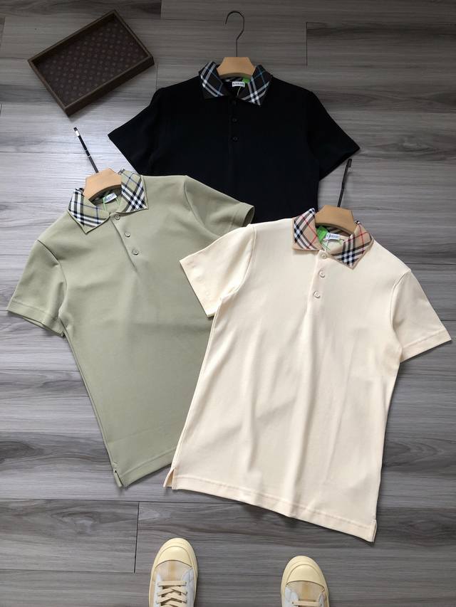 Burberr*Y Fw25 three-color plaid lapel business casual polo shirt for men and wo