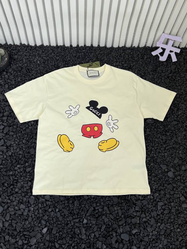 Gucci solid color cartoon Mickey pattern logo print round neck loose casual shor
