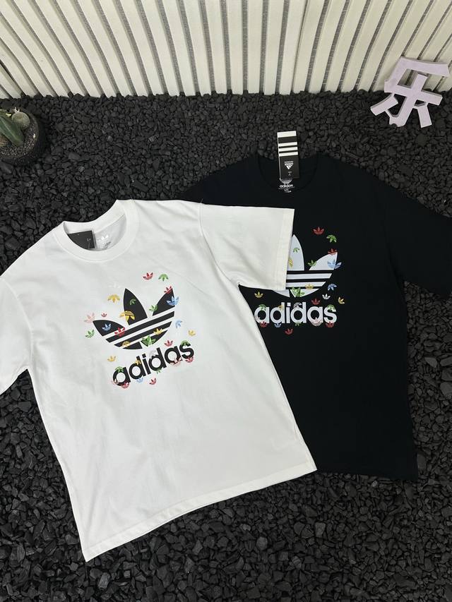 Adidas 25Ss cabinet synchronized chest colorful clover letter graffiti logo shor