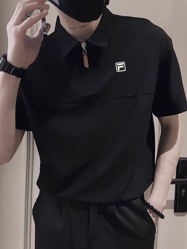 Fila overseas zipper lapel high-weight Polo!! Fashionable zipper design!! Indisp