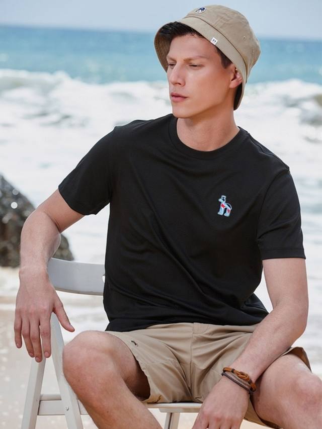 25 New summer Xiaoha men's fashion casual embroidered mercerized cotton round ne
