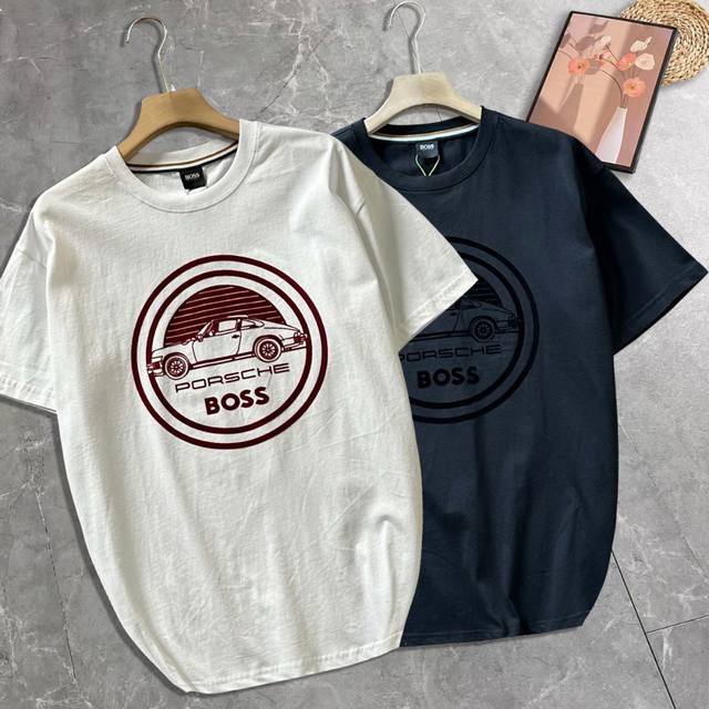 High quality Porsche co-branded Boss men's cotton official website new short-sle