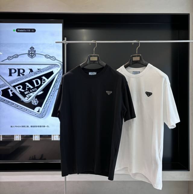 Prada's new iron label Logo short-sleeved T-shirt Fabric: 240g double yarn high-