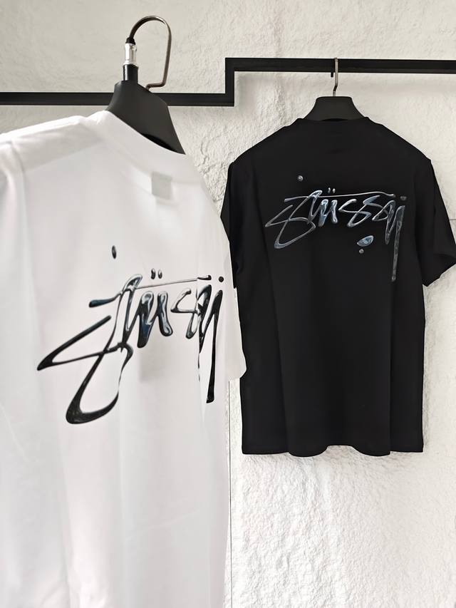 Stussy Mercury new mercury effect letter Logo round neck short-sleeved T-shirt,