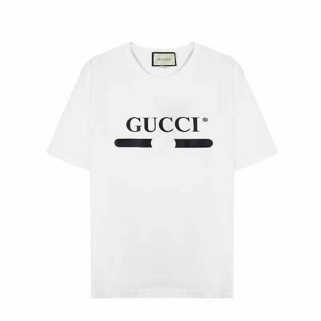 Gucci new rubber belt with letter logo round neck short-sleeved T-shirt Fabric: