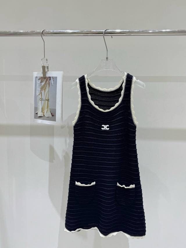 Celine Arc de Triomphe embroidered lace knitted vest dress Style number: 2567010