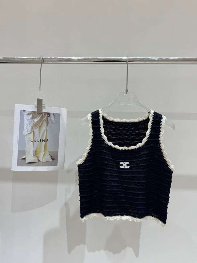 Celine Arc de Triomphe embroidered lace short knitted vest Style number: 2567010