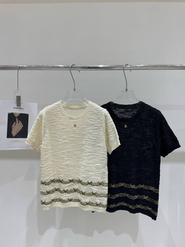 Chanel Chanel hand-sewn custom double C stitching gold thread round neck knitted