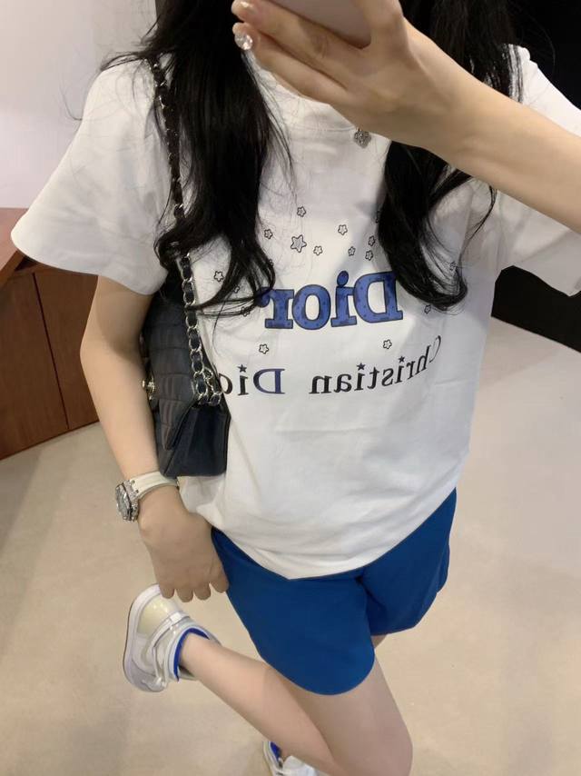 Dior Dior letter five-pointed star print round neck short-sleeved T-shirt Style